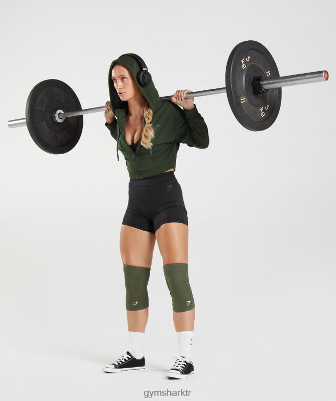 gs power kırpılmış fermuarlı kapşonlu 8H4J02410 Gymshark Giyim kadınlar yosun zeytin