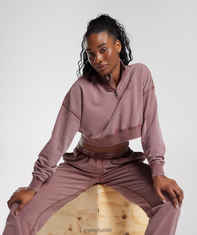 kolej 1/4 zip 8H4J02376 Gymshark Giyim kadınlar tozlu bordo