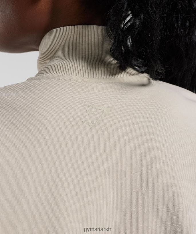 kolej 1/4 zip 8H4J02380 Gymshark Giyim kadınlar mantar kahverengi