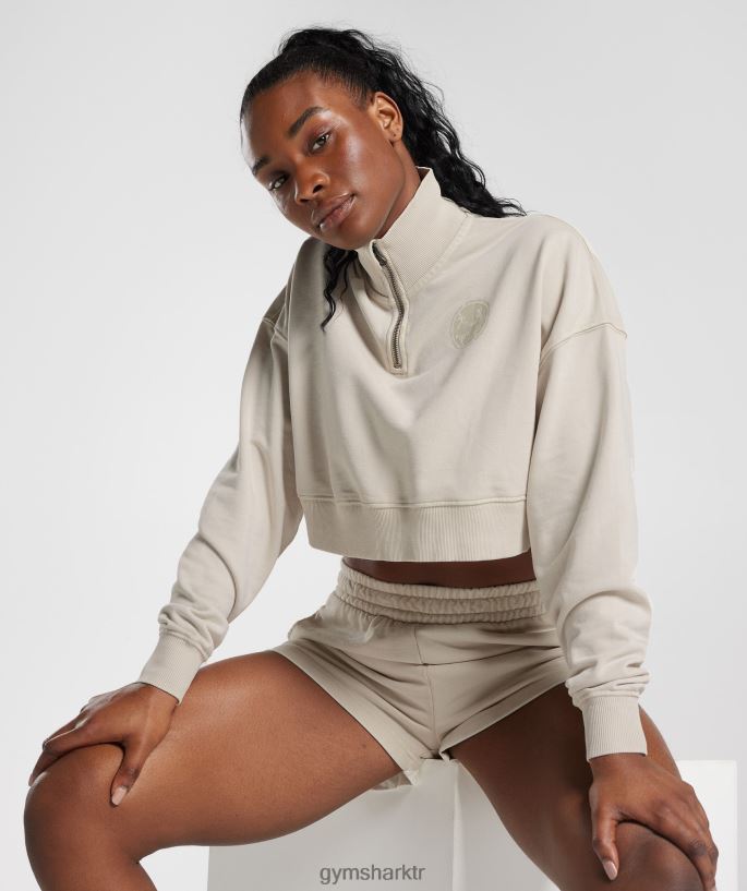 kolej 1/4 zip 8H4J02380 Gymshark Giyim kadınlar mantar kahverengi