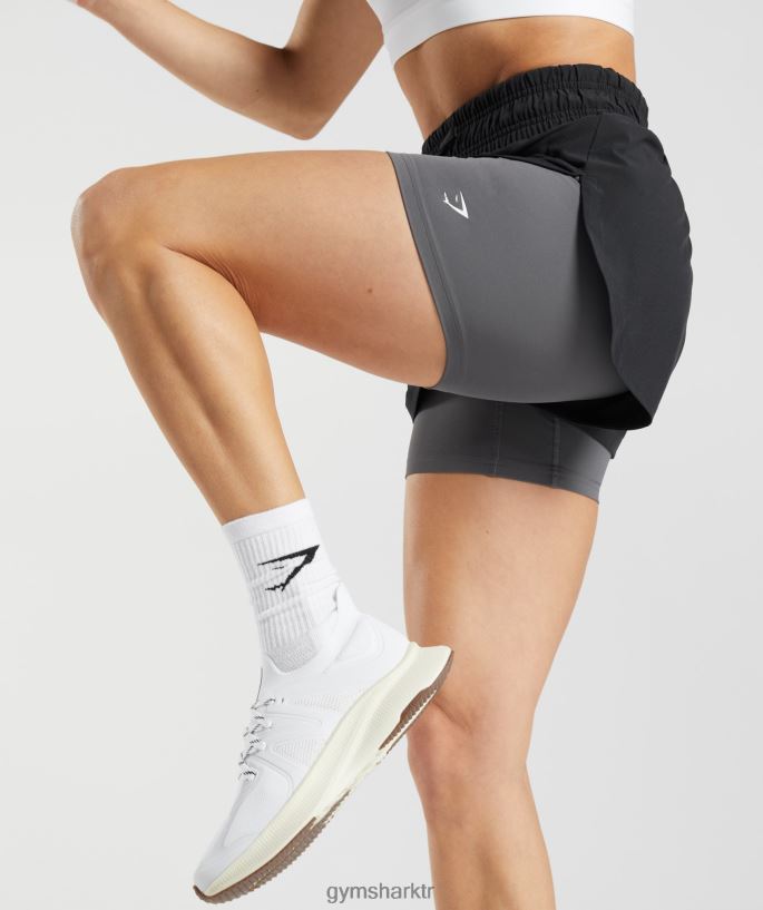 2\'si 1 arada şort 8H4J0240 Gymshark Giyim kadınlar siyah/siluet grisi