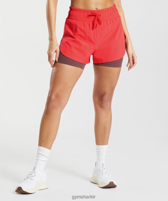2'si 1 arada şort 8H4J0251 Gymshark Giyim kadınlar fluo koyu pembe/eflatun kahverengi