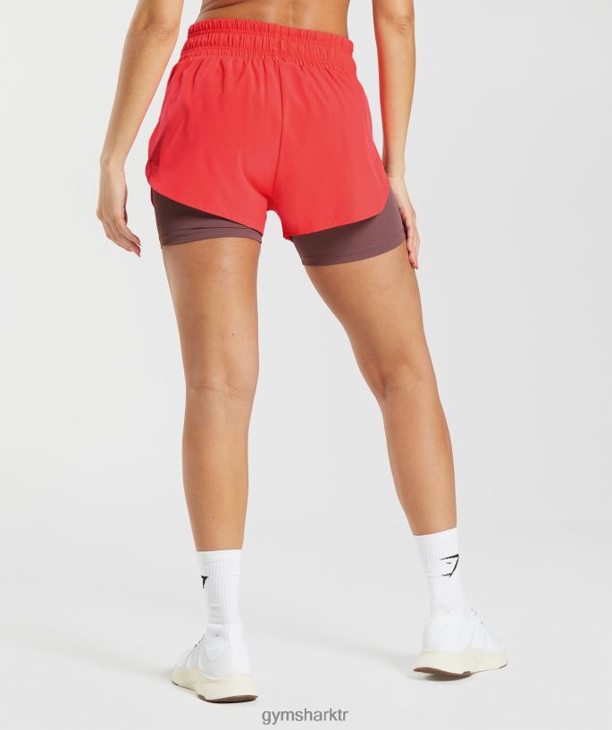 2\'si 1 arada şort 8H4J0251 Gymshark Giyim kadınlar fluo koyu pembe/eflatun kahverengi
