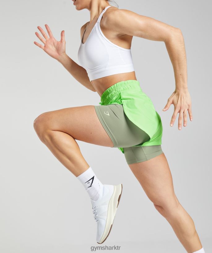 2\'si 1 arada şort 8H4J0252 Gymshark Giyim kadınlar iris yeşili/açık zeytin yeşili