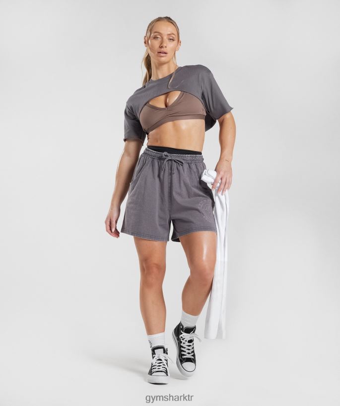 eski bol şort 8H4J02107 Gymshark Giyim kadınlar titanyum grisi/asit yıkama