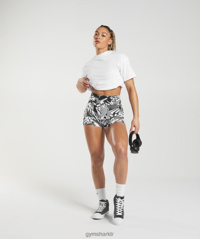 gs power orijinal dar şort 8H4J0292 Gymshark Giyim kadınlar siyah baskı