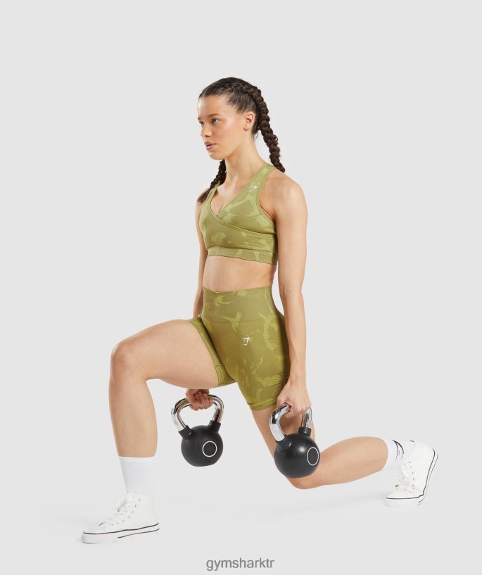 kamuflaj dikişsiz şortu uyarla 8H4J0278 Gymshark Giyim kadınlar ova | grifon yeşili