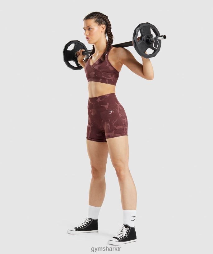 kamuflaj dikişsiz şortu uyarla 8H4J0291 Gymshark Giyim kadınlar ova | kiraz kahvesi