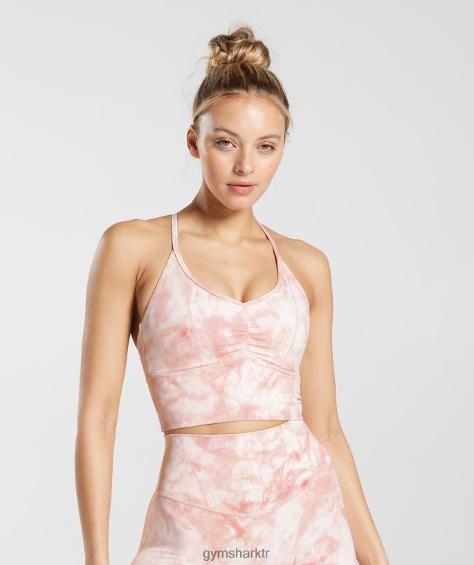 Sprey Boya Uzun Spor Sütyenini yükseltin 8H4J02133 Gymshark Giyim kadınlar beyaz/puslu pembe/scandi pembesi