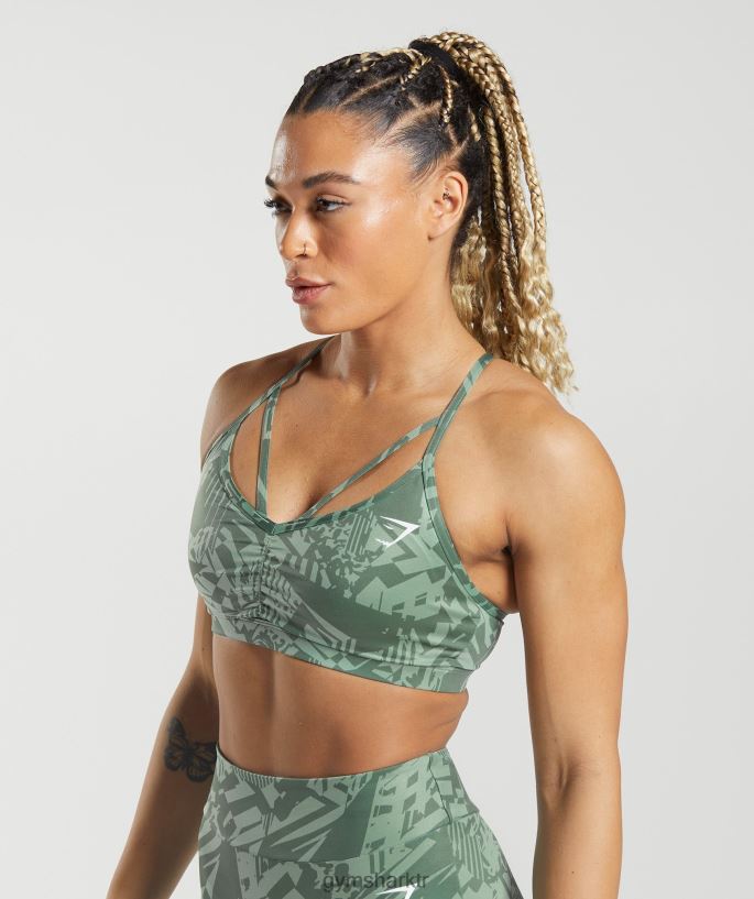 gs güç spor sutyeni 8H4J02148 Gymshark Giyim kadınlar adaçayı yeşil baskı