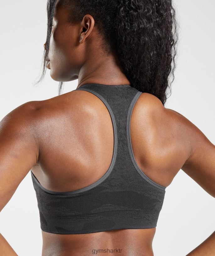 kamuflaj dikişsiz spor sutyeni adapte 8H4J02138 Gymshark Giyim kadınlar siyah/oniks grisi