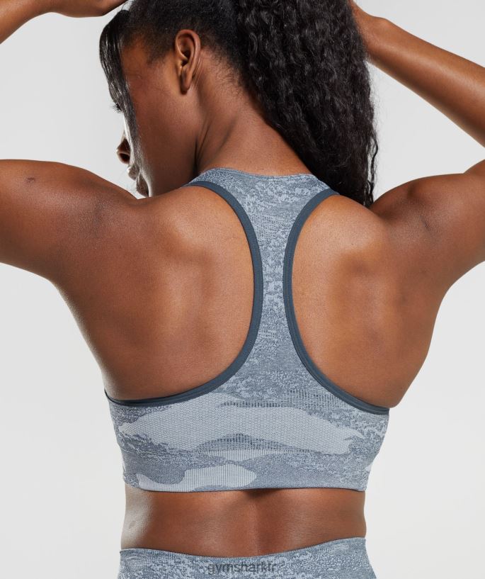 kamuflaj dikişsiz spor sutyeni adapte 8H4J02145 Gymshark Giyim kadınlar nehir taşı grisi/akşam mavisi