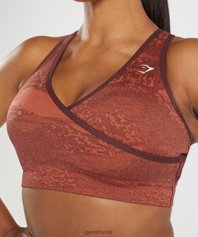 kamuflaj dikişsiz spor sutyeni adapte 8H4J02161 Gymshark Giyim kadınlar fırtına kırmızısı/kiraz kahvesi