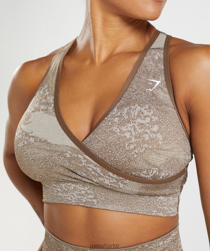 kamuflaj dikişsiz spor sutyeni adapte 8H4J02176 Gymshark Giyim kadınlar çakıl grisi/ruh kahvesi