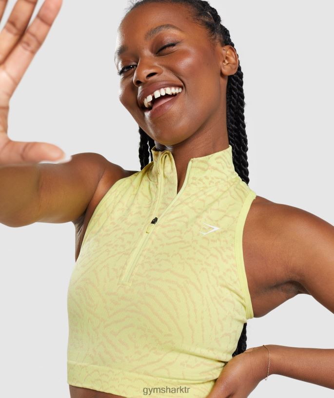 hayvan dikişsiz kırpma 1/2 zip adapte 8H4J02469 Gymshark Giyim kadınlar ateş böceği sarı