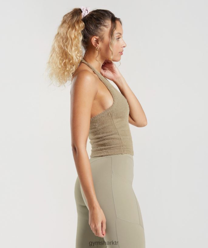 whitney kirpik örgü midi boyundan bağlamalı top 8H4J02444 Gymshark Giyim kadınlar çimento kahvesi