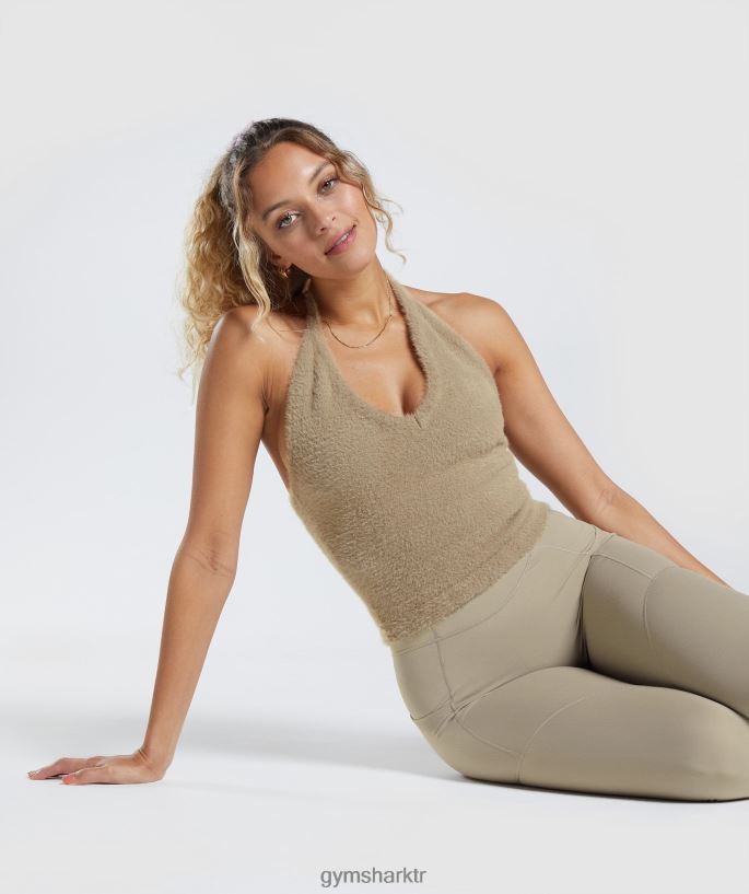 whitney kirpik örgü midi boyundan bağlamalı top 8H4J02444 Gymshark Giyim kadınlar çimento kahvesi