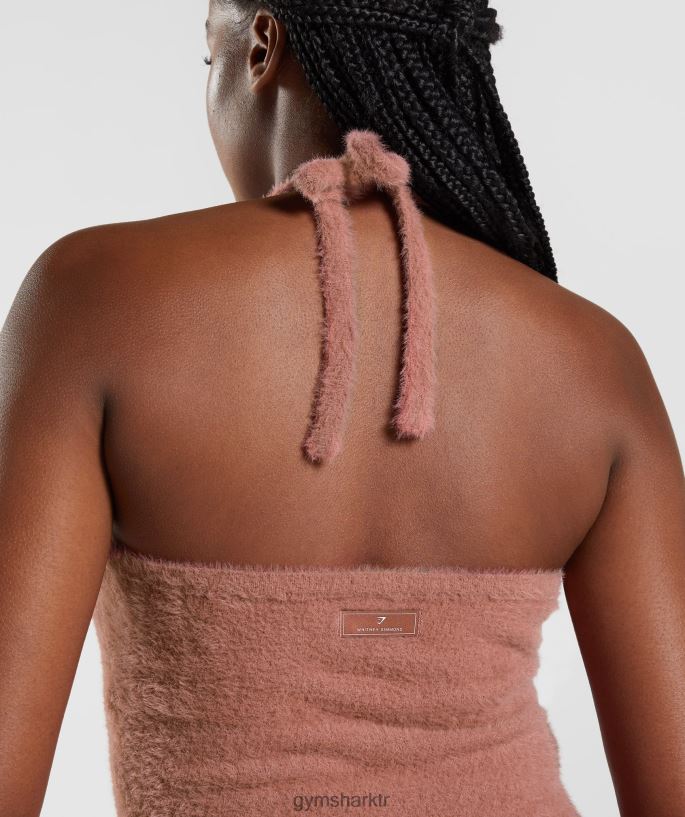 whitney kirpik örgü midi boyundan bağlamalı top 8H4J02447 Gymshark Giyim kadınlar kanyon kırmızısı