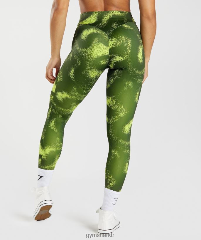 gs power orjinal tayt 8H4J02293 Gymshark Giyim kadınlar yosun zeytin baskı