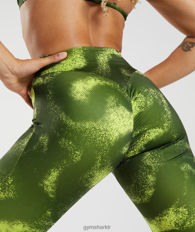 gs power orjinal tayt 8H4J02293 Gymshark Giyim kadınlar yosun zeytin baskı