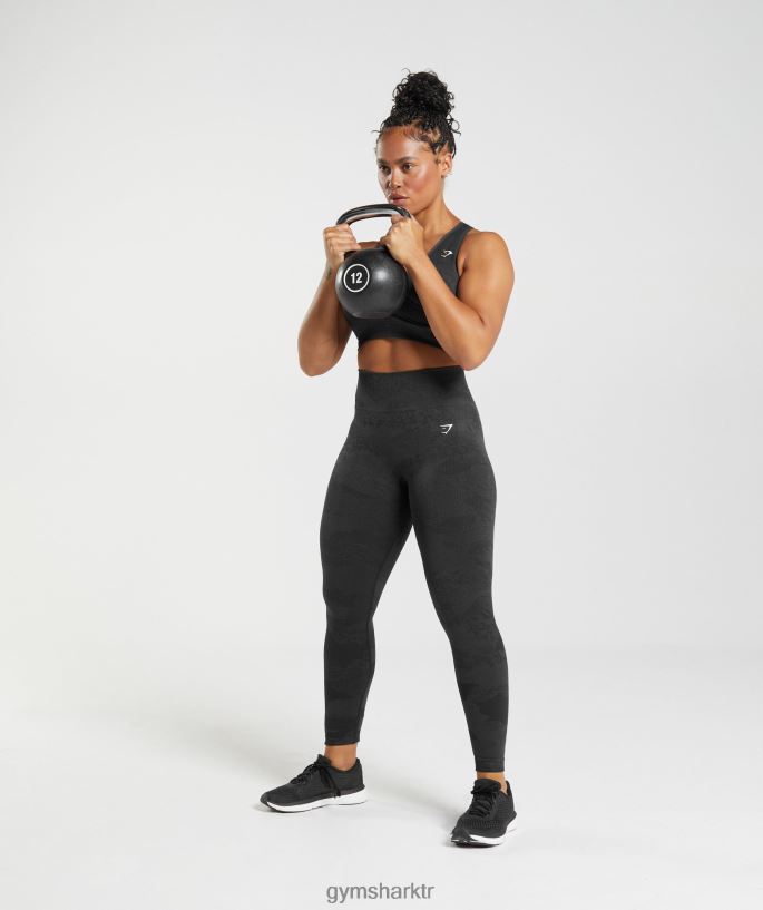 kamuflaj dikişsiz taytları uyarlayın 8H4J02301 Gymshark Giyim kadınlar siyah/oniks grisi
