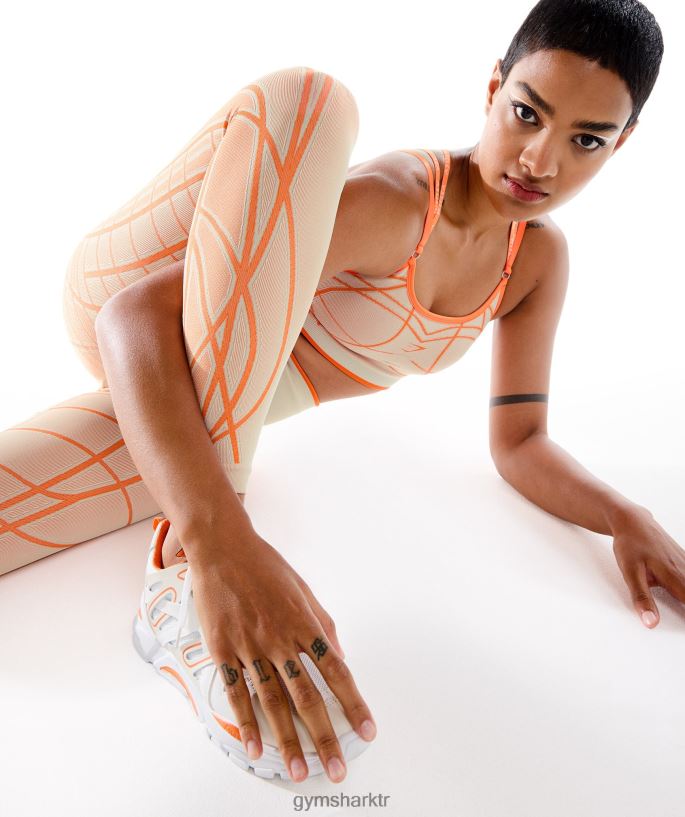 wtflex lineer dikişsiz tayt 8H4J02324 Gymshark Giyim kadınlar çakıl grisi/turuncu/hindistan cevizi beyazı