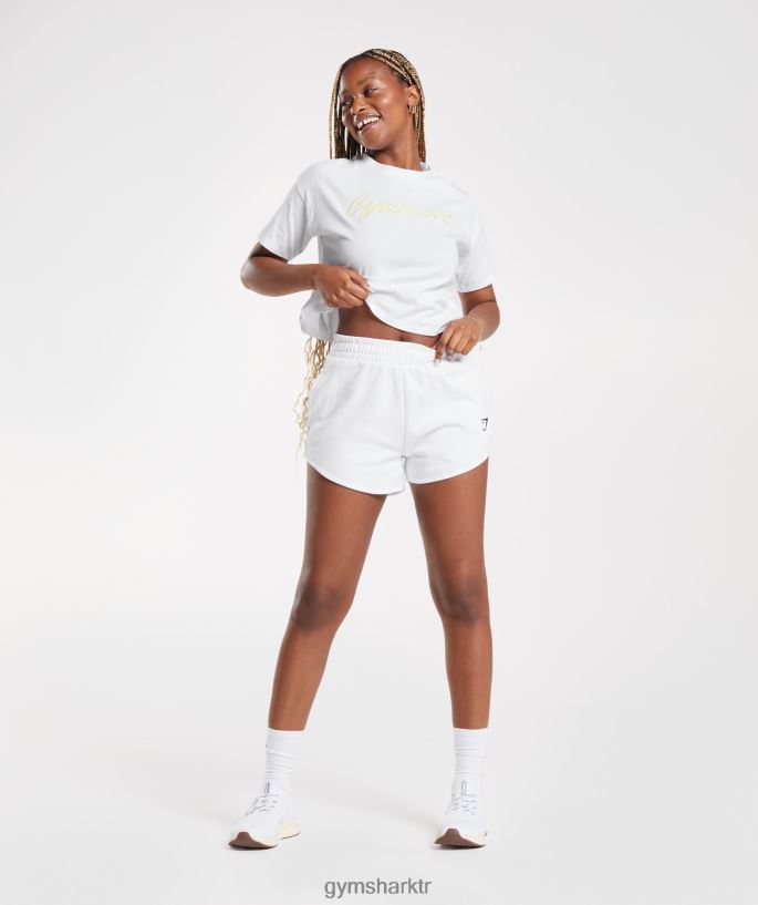 işlemeli grafik midi tişört 8H4J02414 Gymshark Giyim kadınlar beyaz