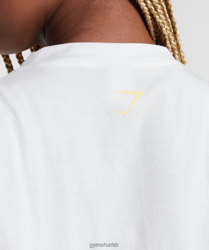 işlemeli grafik midi tişört 8H4J02414 Gymshark Giyim kadınlar beyaz