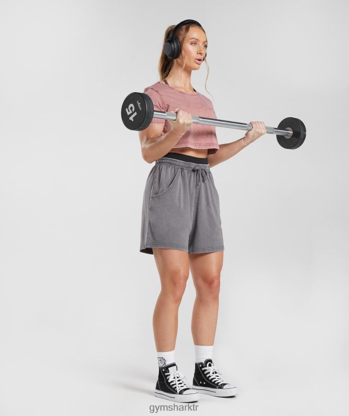 eski mahsul top 8H4J02502 Gymshark Giyim kadınlar pişmiş toprak pembe/asit yıkama