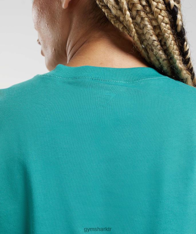 pamuk boxy kırpma üst 8H4J02450 Gymshark Giyim kadınlar mücevher yeşili