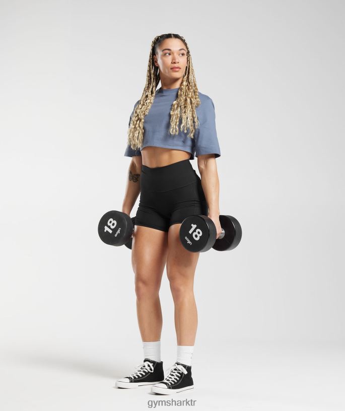 pamuk boxy kırpma üst 8H4J02455 Gymshark Giyim kadınlar akşam mavisi