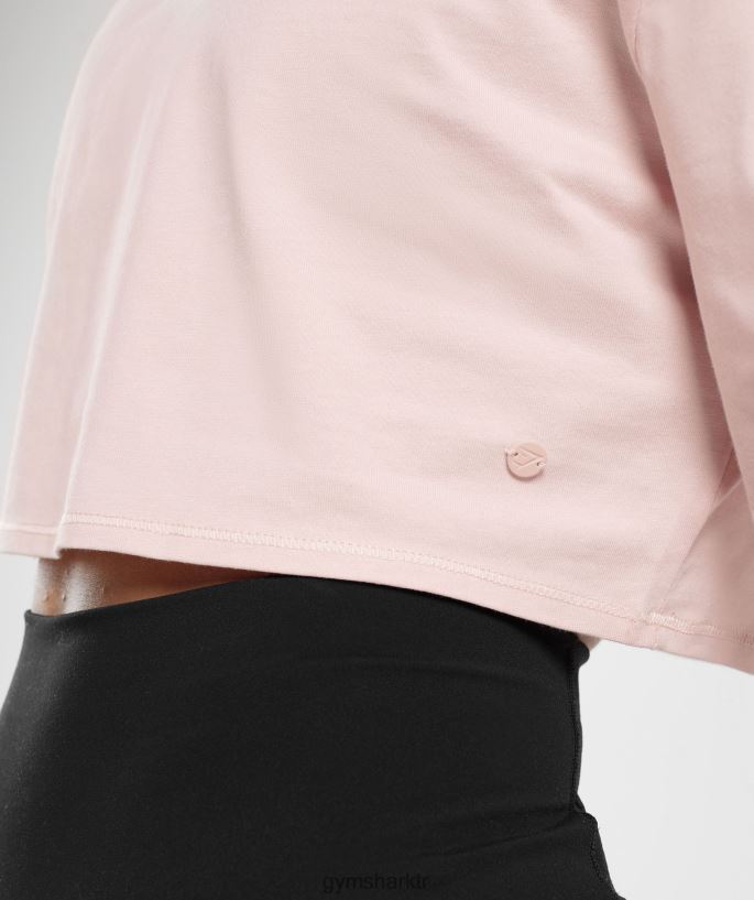 pamuk boxy kırpma üst 8H4J02463 Gymshark Giyim kadınlar puslu pembe