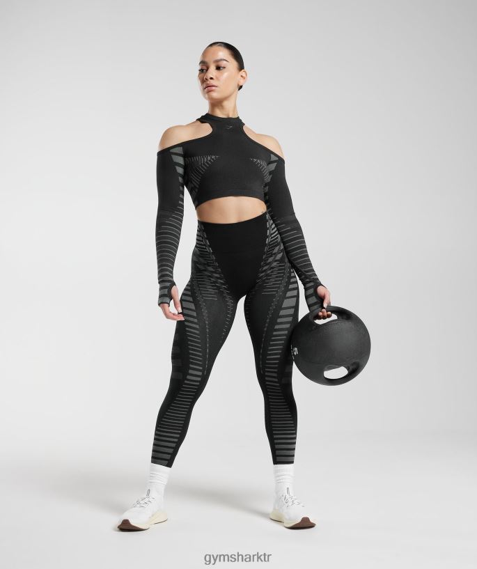 sınırsız kırpma üst 8H4J02501 Gymshark Giyim kadınlar siyah/açık gri