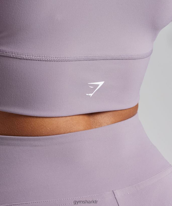 çapraz uzun kollu crop top 8H4J02442 Gymshark Giyim kadınlar kayrak lavanta