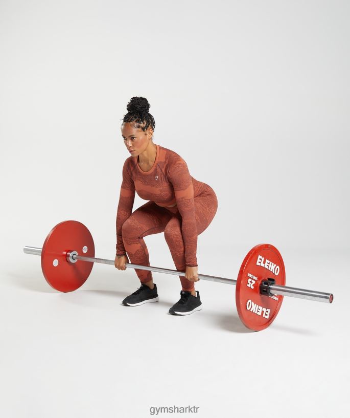 kamuflaj dikişsiz bağcıklı arka top 8H4J02449 Gymshark Giyim kadınlar fırtına kırmızısı/kiraz kahvesi