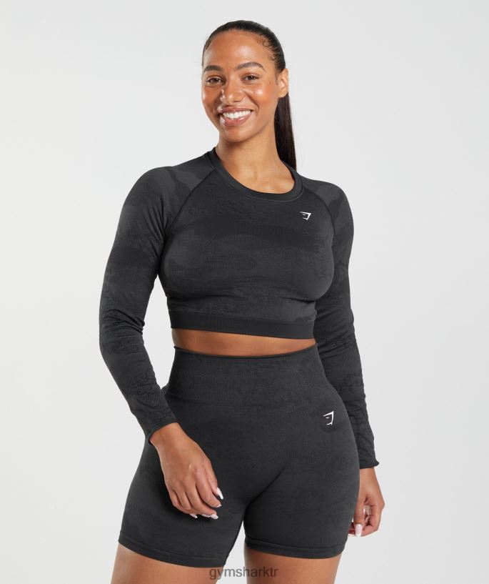 kamuflaj dikişsiz bağcıklı arka top 8H4J02451 Gymshark Giyim kadınlar siyah/oniks grisi