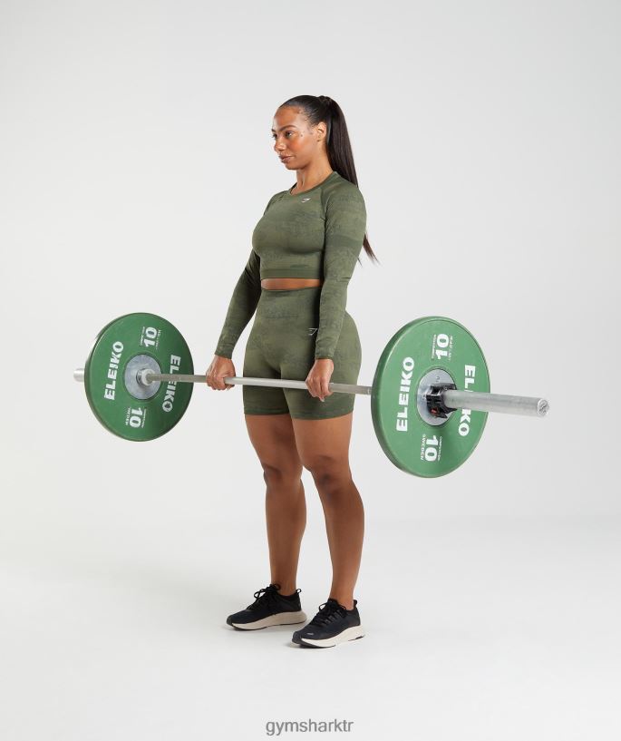 kamuflaj dikişsiz bağcıklı arka top 8H4J02452 Gymshark Giyim kadınlar yosun zeytin/çekirdek zeytin