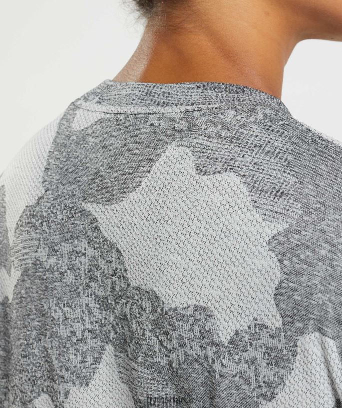 kamuflaj dikişsiz uzun kollu top 8H4J02465 Gymshark Giyim kadınlar açık gri/siyah