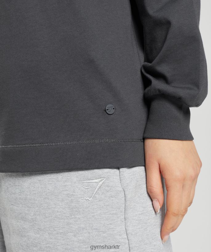 pamuklu büyük beden uzun kollu top 8H4J02434 Gymshark Giyim kadınlar oniks grisi
