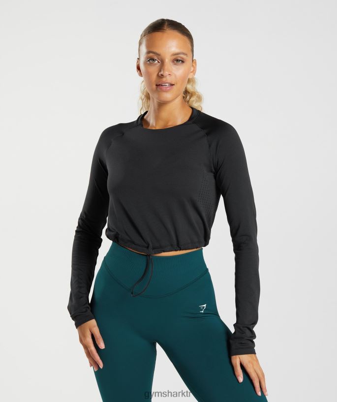 terletmeyen dikişsiz uzun kollu crop top 8H4J02430 Gymshark Giyim kadınlar siyah