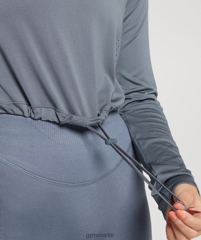 terletmeyen dikişsiz uzun kollu crop top 8H4J02431 Gymshark Giyim kadınlar akşam mavisi