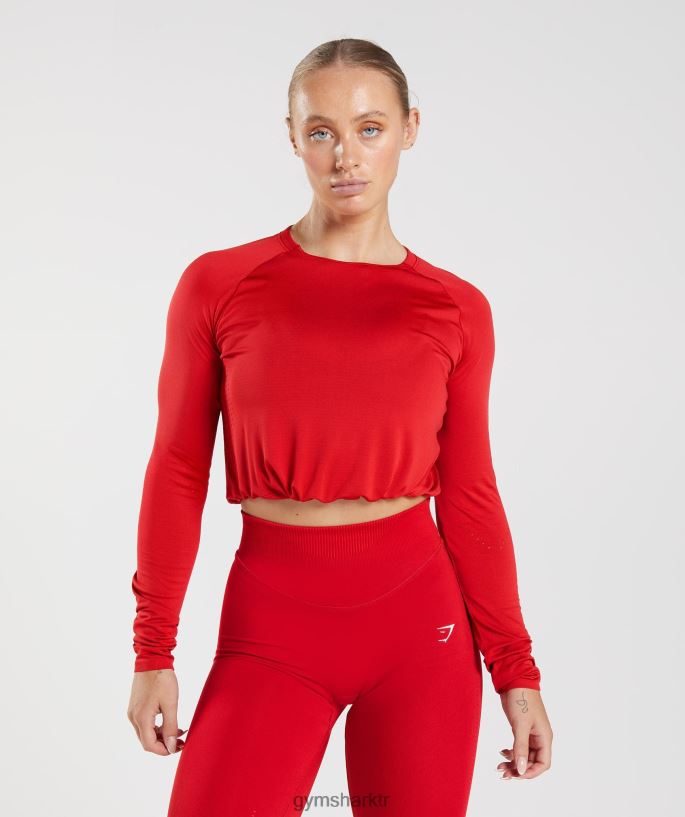 terletmeyen dikişsiz uzun kollu crop top 8H4J02439 Gymshark Giyim kadınlar salsa kırmızısı