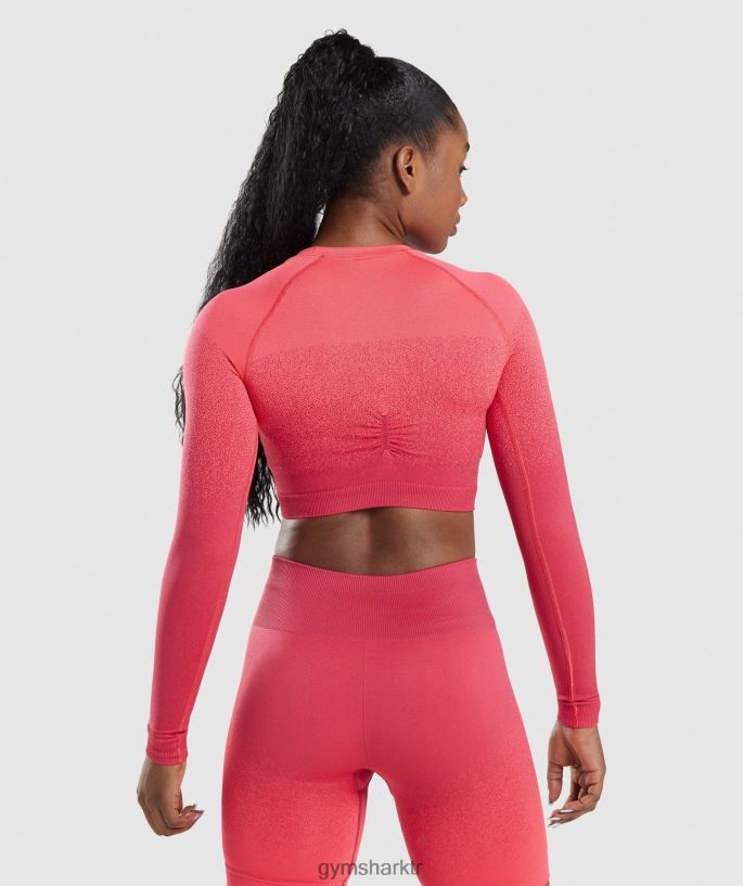 uyum ombre dikişsiz uzun kollu crop top 8H4J02488 Gymshark Giyim kadınlar Pembe kırmızı