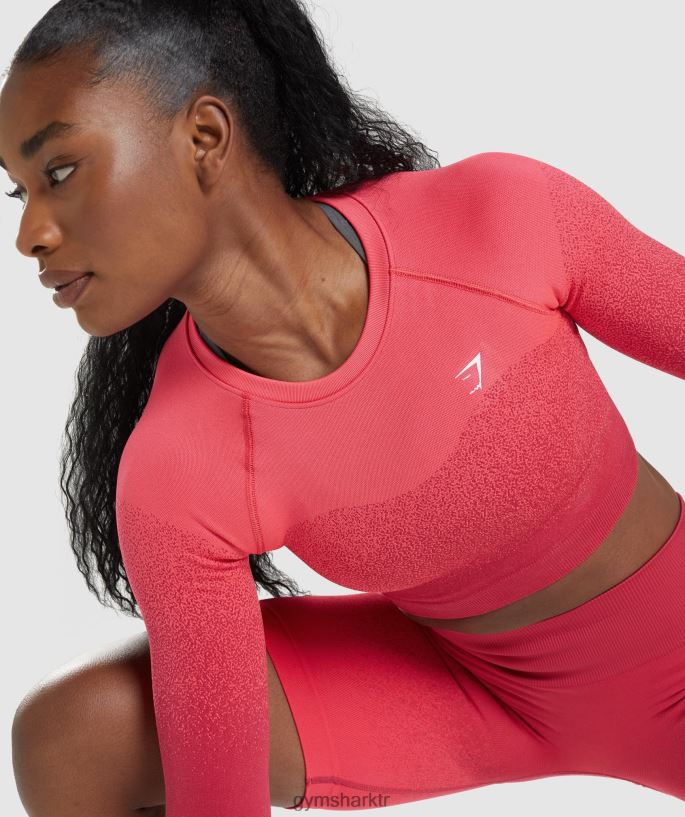 uyum ombre dikişsiz uzun kollu crop top 8H4J02488 Gymshark Giyim kadınlar Pembe kırmızı
