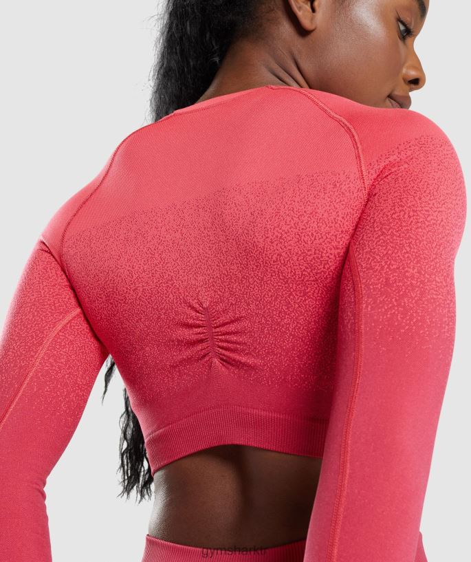 uyum ombre dikişsiz uzun kollu crop top 8H4J02488 Gymshark Giyim kadınlar Pembe kırmızı