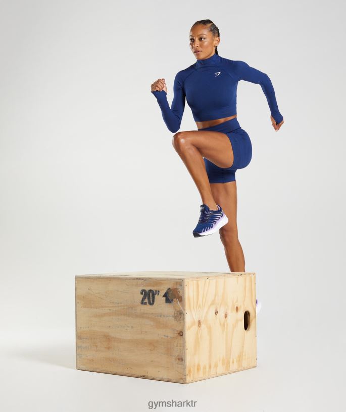 vital dikişsiz 2.0 yüksek boyunlu midi top 8H4J02470 Gymshark Giyim kadınlar yıldız mavisi marn