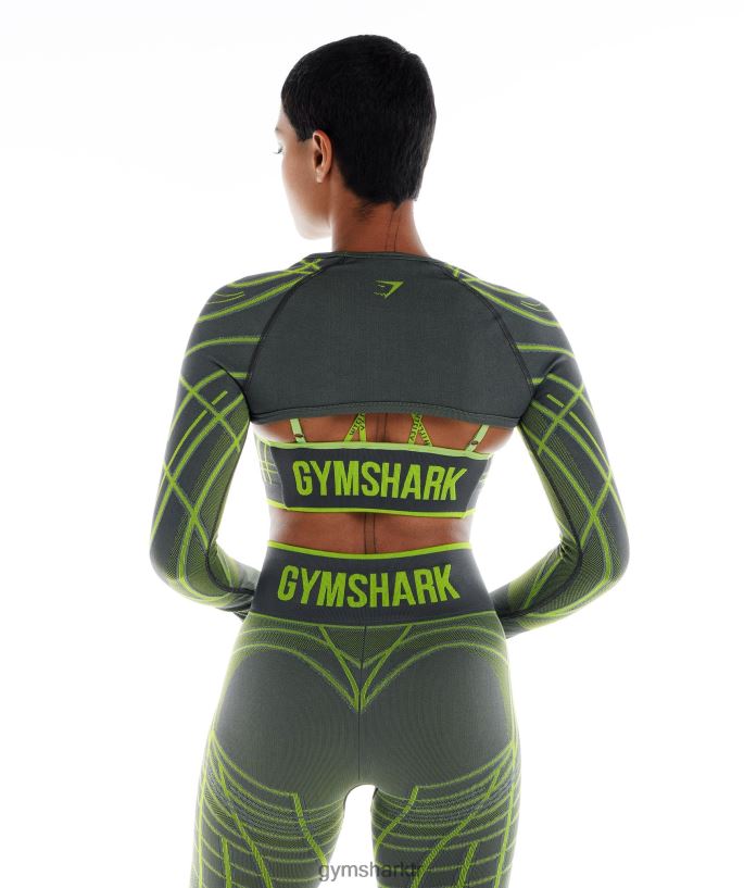 wtflex lineer dikişsiz uzun kollu omuz silkme 8H4J02490 Gymshark Giyim kadınlar kömür grisi/fluo yeşil/açık gri